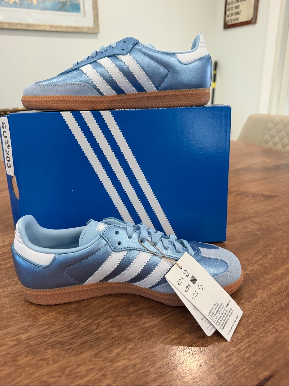 adidas women Samba Sneakers - Light Blue and White with Gum Sole - Picture 2 of 4